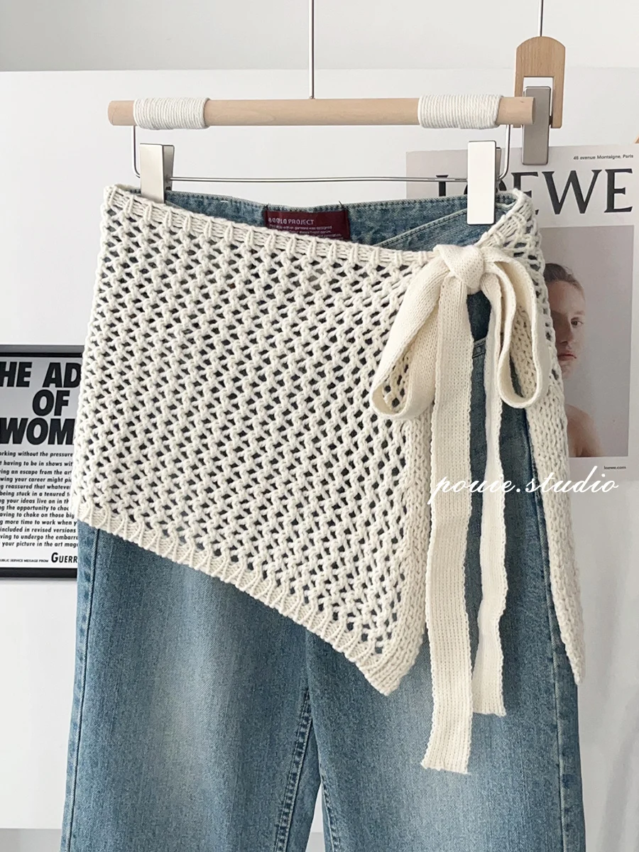 

Korean Fashion Hollow Knitted Skirt Women's 2025 Spring and Summer New Fashion Stacked One-piece Fart Curtain Skirt
