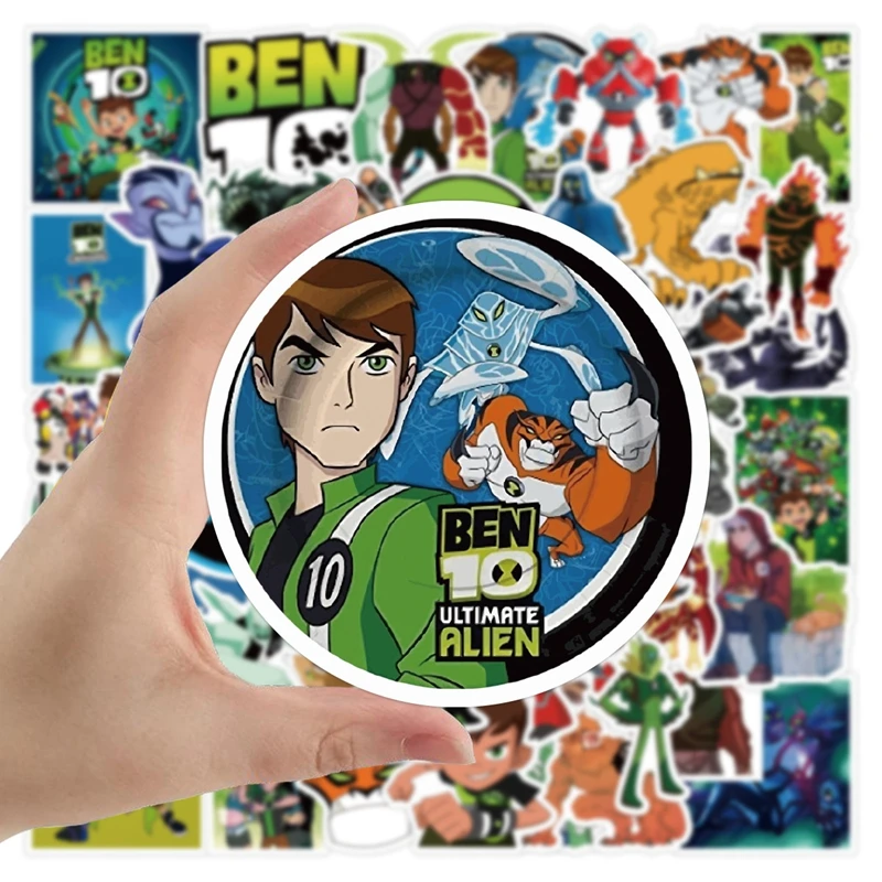 Juego de 50 piezas de Anime Ben10 Omnitrix, pegatinas de estilo de reloj, juguete Ultimate Alien, figura de Ben genuina, pegatinas 3D para portátil