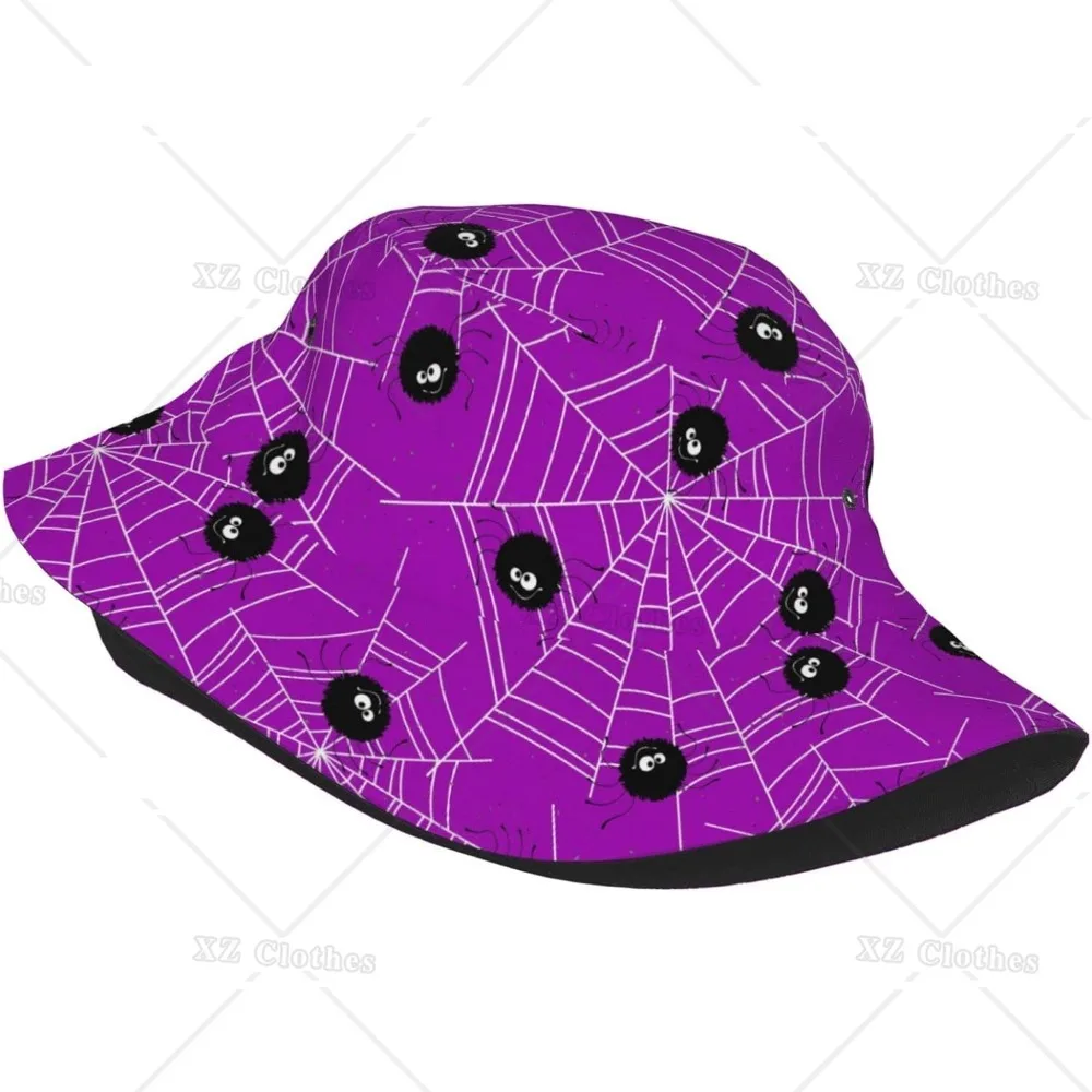 Halloween Spiders with White Spiders Web Violet Bucket Hat for Women Men Teens Beach Outdoor Fashion Packable Fishing Sun Cap