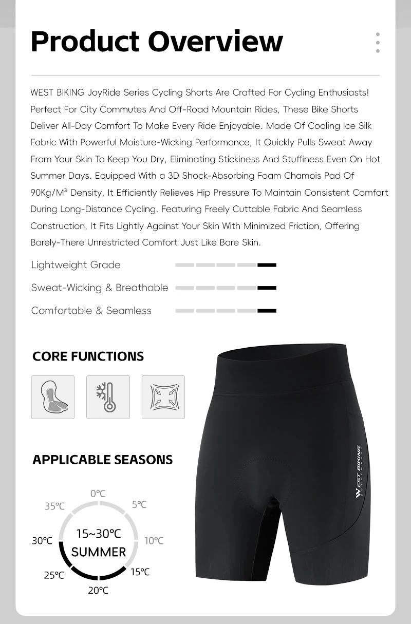 WEST BIKING Herren-Radhose, schnell trocknend, atmungsaktiv, gepolsterte Fahrradhose für Straßen- und Mountainbike-Fahrten im Sommer, leicht – Detail 2