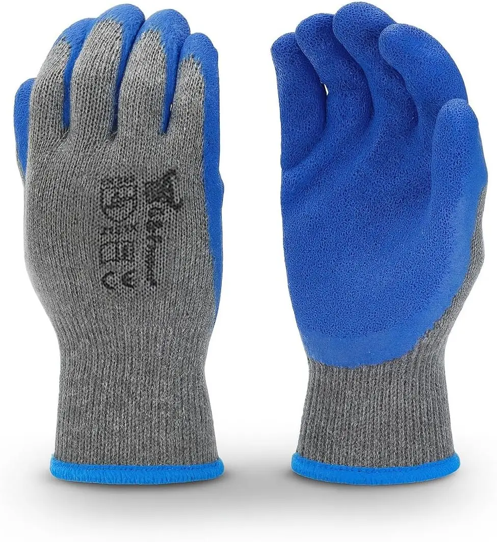 120 Pairs Large Rubber Latex Double Coated Work Gloves for Construction, Gardening, Heavy Duty Cotton Blend Blue