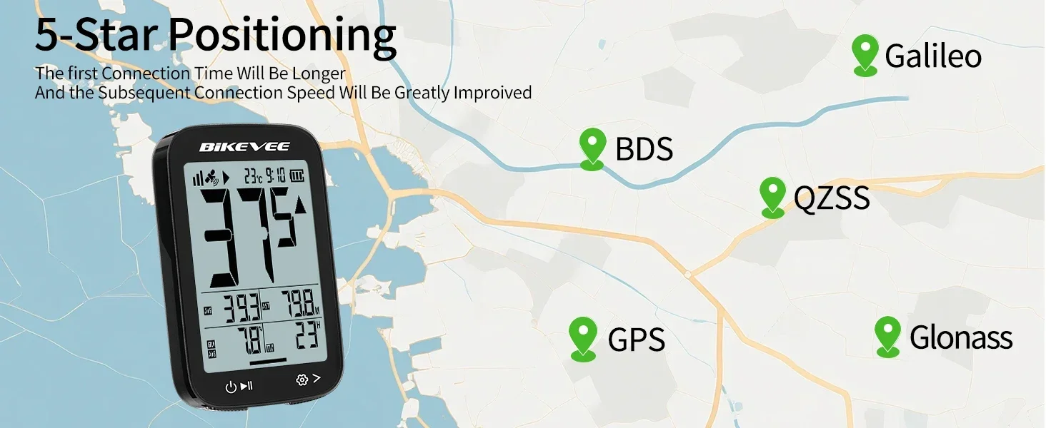 GPS-Fahrradcomputer mit kabelloser Verbindung, USB-C-Anschluss, Tachometer, Kilometerzähler, automatischer Hintergrundbeleuchtung, Höhen-, Steigungs-, Geschwindigkeits- und Kilometeranzeige – Detail 3