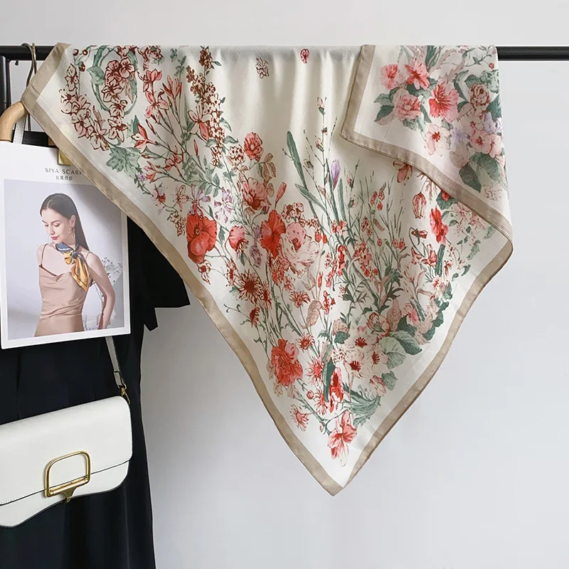 

Square floral print scarf, artistic style, elegant ladies' fashion, travel photography shawl