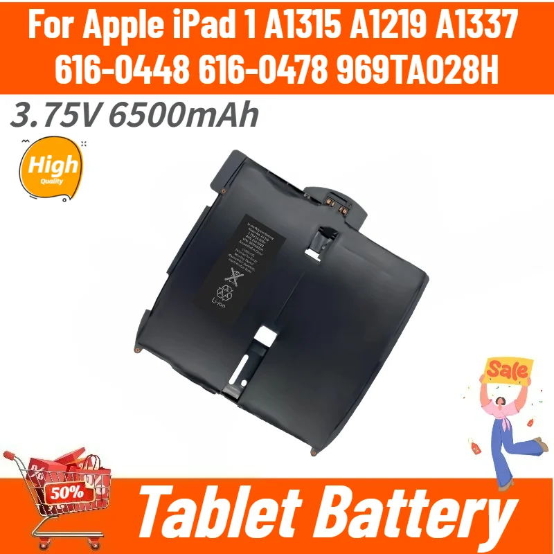 

High Capacity 3.75V 6500mAh Tablet Battery For Apple iPad 1 A1315 A1219 A1337 616-0448 616-0478 969TA028H Replacement Battery