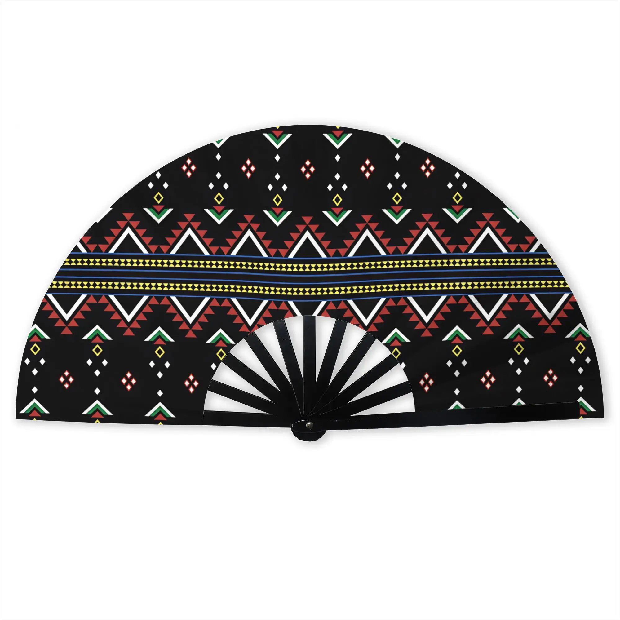 Moroccan Ikat Tribal Style  Hand Fan Promotional Gift Party Geometric Zigzag Diamond Durable Folding Fans Novelty Bulk Pack Fan