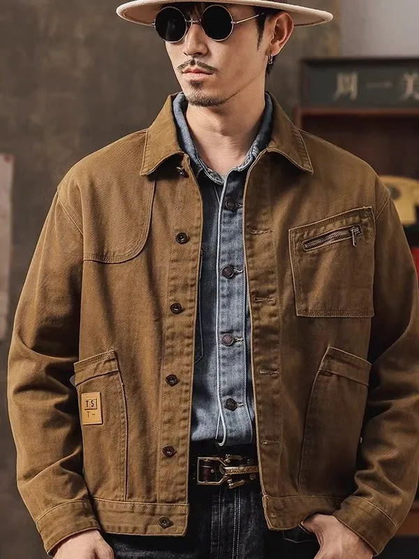 

Loose Casual Cotton Denim Jaet for Men Spring Autumn New Sle American Retro Hard Man Workwear Jaet Trendy Haome