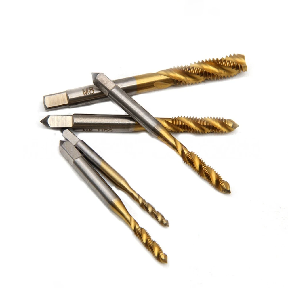 Fixinus 7-Pcs Titanium Coated HSS Spiral Tap Set :Tapping & Drilling High Speed Steel Spiral Groove Machine Tap Hand Tools Parts