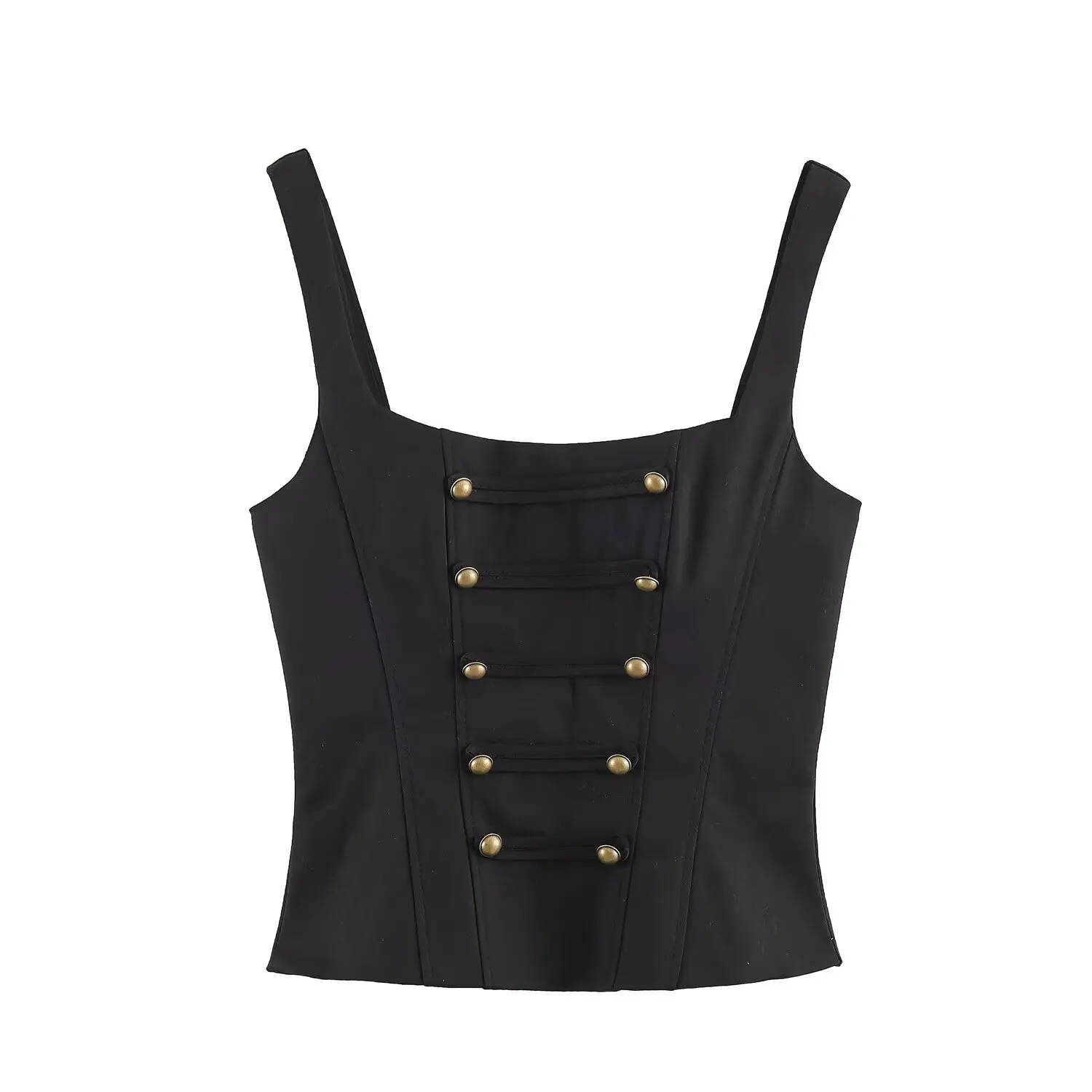 BSAY 2026 Sommer Neu Damen Vintage Cargo Camisole Top Quadratischer Ausschnitt Metallknöpfe Ärmellos Schmal Geschnittenes Crop-Top Y2K Lässige Weste – Detail 5