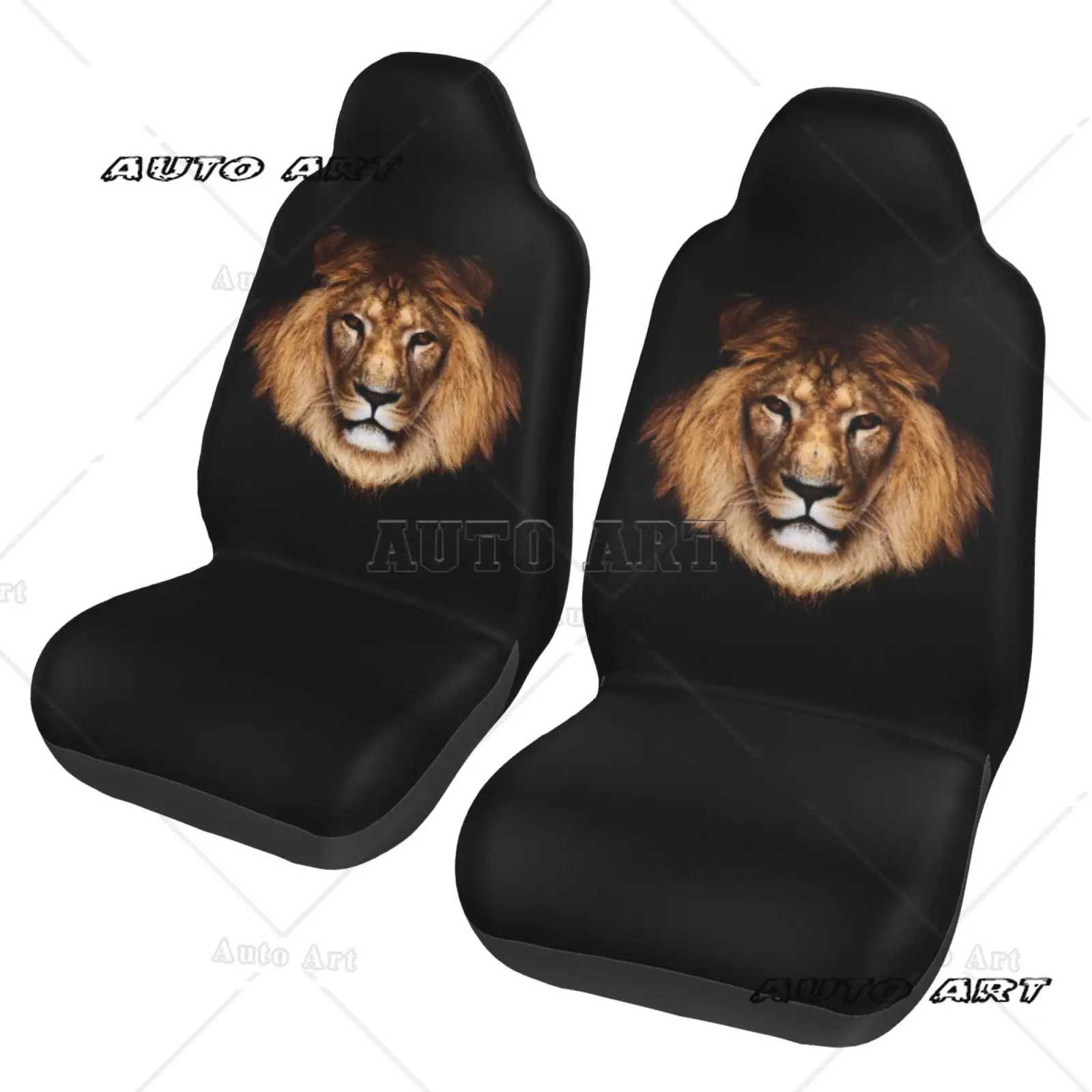 Animal Lion Print Fashionable Car Seat Cover 2-piece Front Car Seat Cover Anti Fouling and Easy To Install Seat Protection Cover
