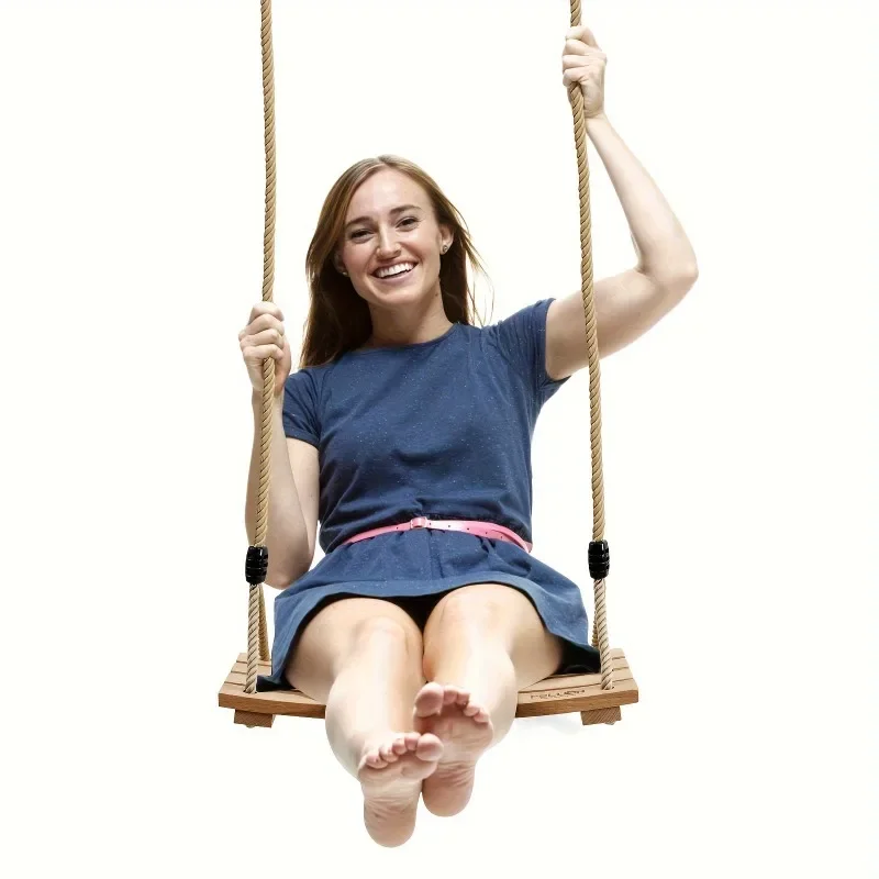 Wooden Swing Adult Outdoor Swing Chair Heavy-Duty Wooden Indoor Outdoor Porch Swing Backyard Garden Hanging Seat Party Activity