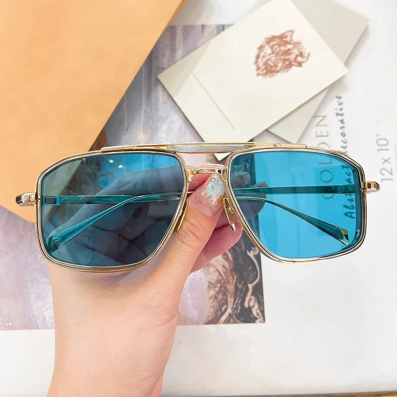 

EARL Designer Big Square Men Sunglasses Alloy Fashion Handmade Japan Style Classical Retro Vintage Eyeglasses with Case
