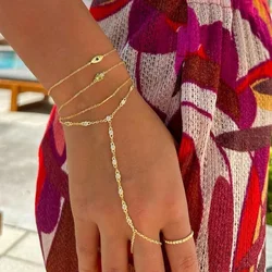 New Summer Jewelry Pendant Link Chain Ring Bracelet for Women White Green Blue Stone CZ Gold Plated Adjust Bracelet Accessories