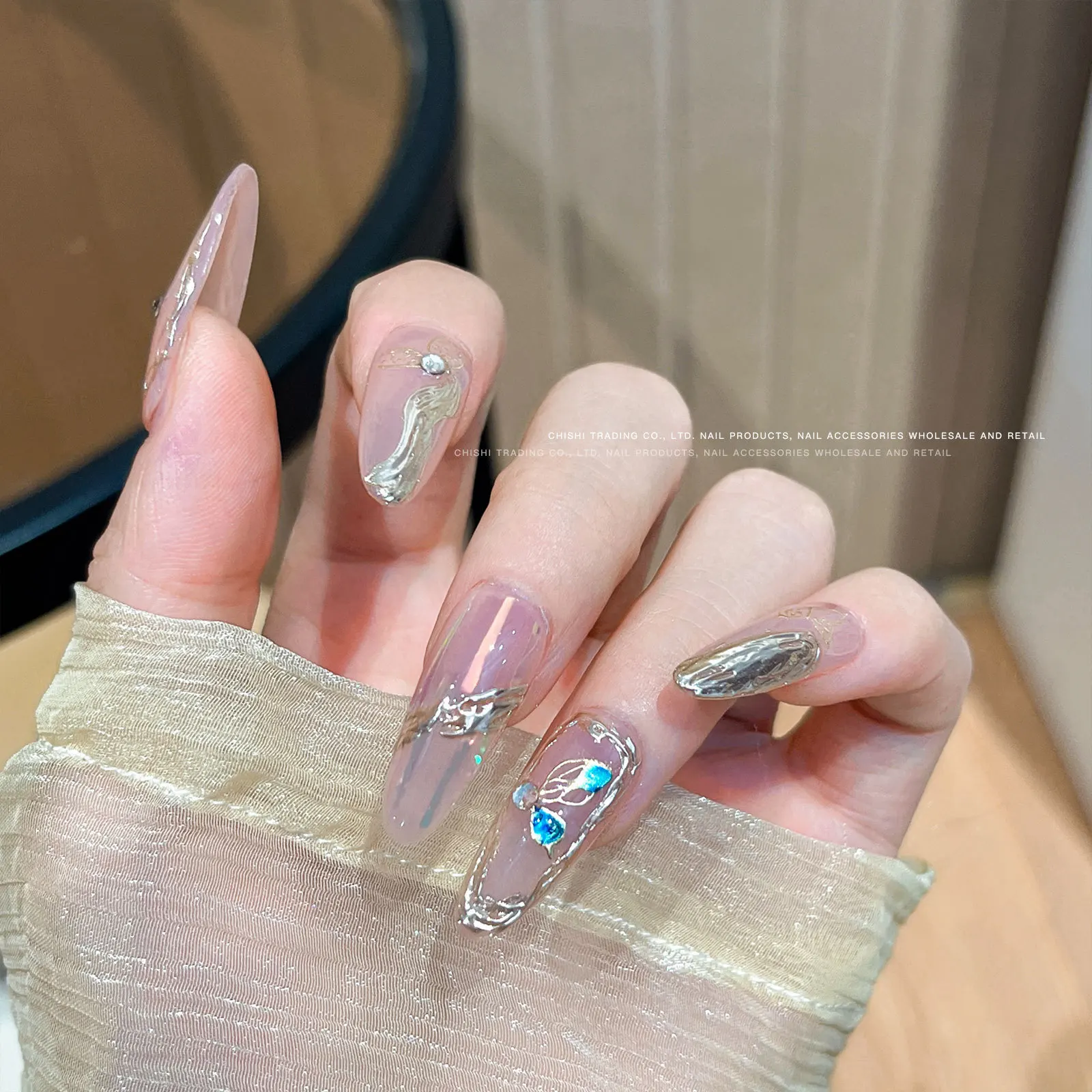 -VanGogh Butterfly- Nail Crystal Diamonds Sticker Gold Chubby Butterfly Jelly Decals Blue Green Shadow Wings Nail 5D Sticker 404