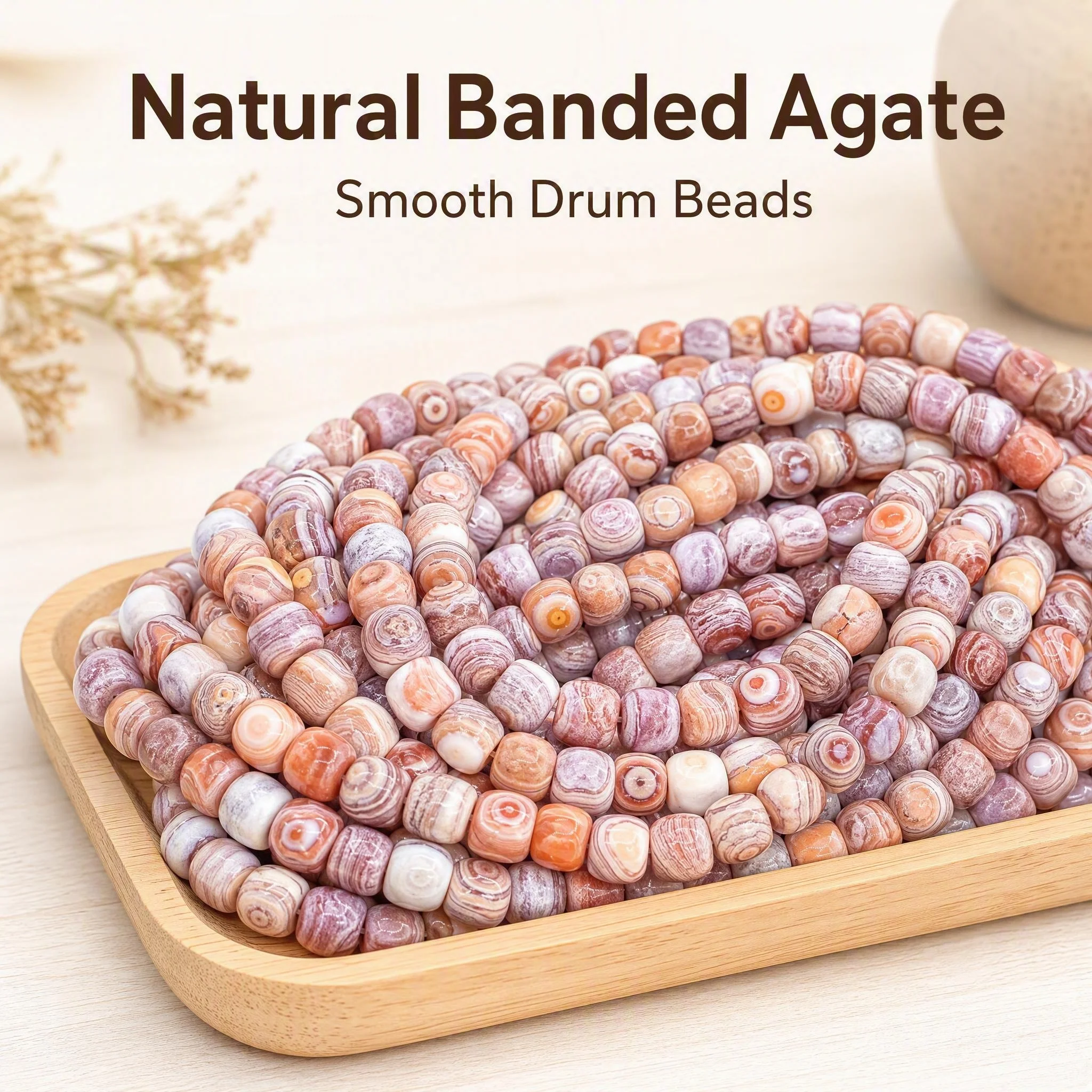 Natural Reiki Gemstone Striped Agate Bead 15x14mm Stones Drum Shape Beads for DIY Jewelry Making Bracelet Necklace Accessories