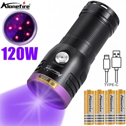 120W 6x Led 365nm High power UV Flashlight USB Charging Black light Curing Money Ore Scorpion Pet Stains Cat Tinea Marker Torch