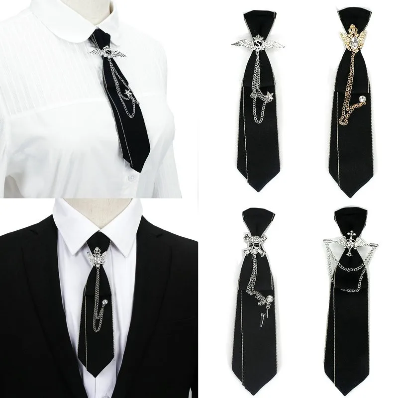 Hand Made Black Ribbon Tie Crystal Rhinestone Jewelry Men Shirts Unisex Girls Boys Collar Neck Ties School Uniform Women Necktie