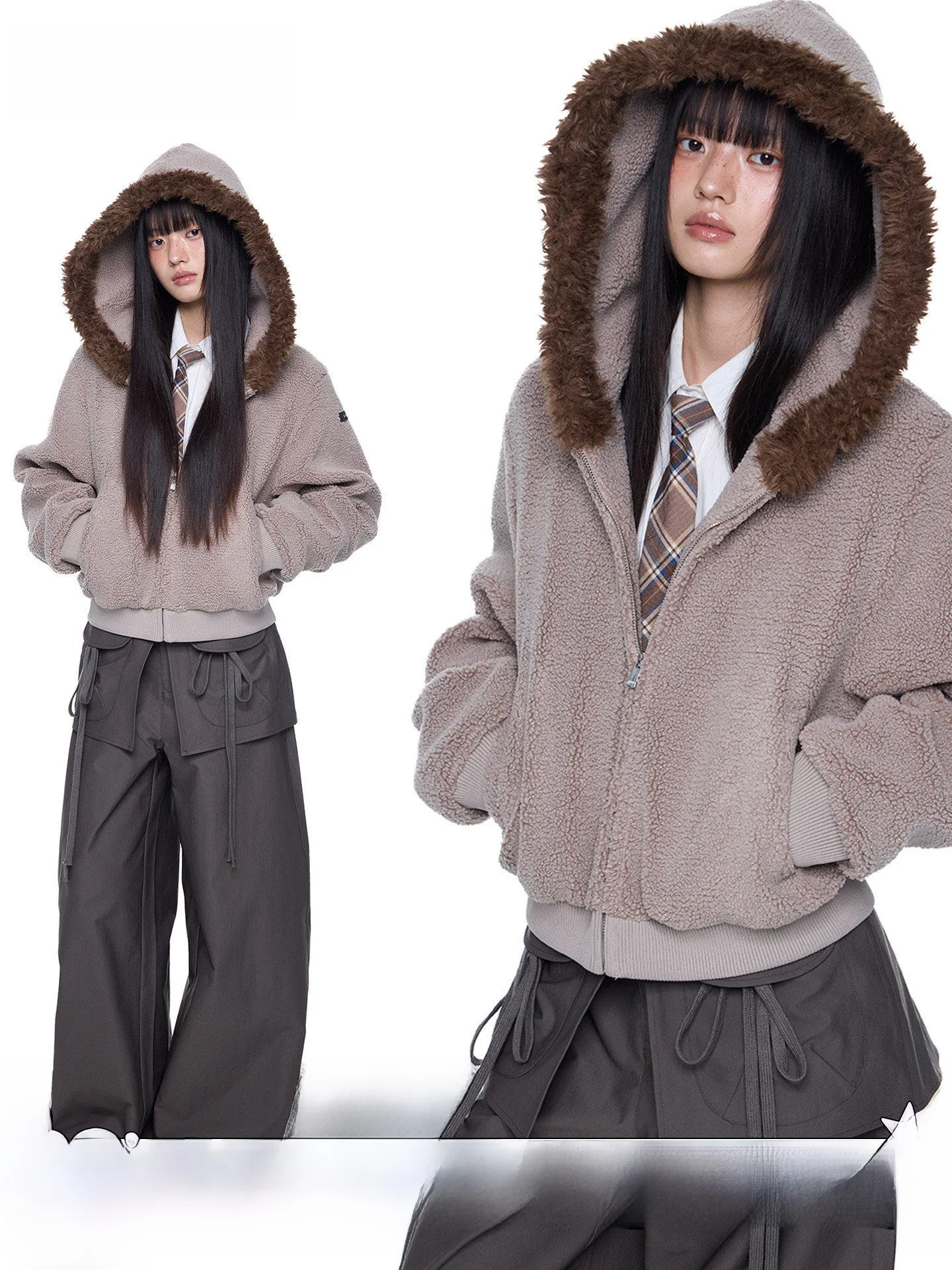 

EZEK Faux Fur Collar ort Hooded Open Cardigan Jaet Women's Casual Loose Polyester Fce Breathable ort Coat Top