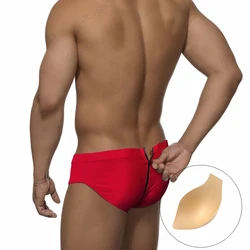 Sexy Mens Back Zipper Swimwear Solid Low Waist Bikini Beach Surfing Swim Briefs Nylon Gay Pouch Pad Push Up Bathing Swimsuit