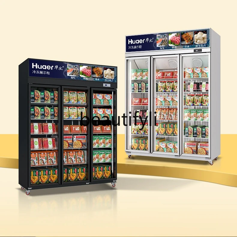

Defrosting Door Refrigerated Freezer Display Cabinet Vertical Fresh Food Cabinet Light Box Model Durian Low Temperature Cabinet