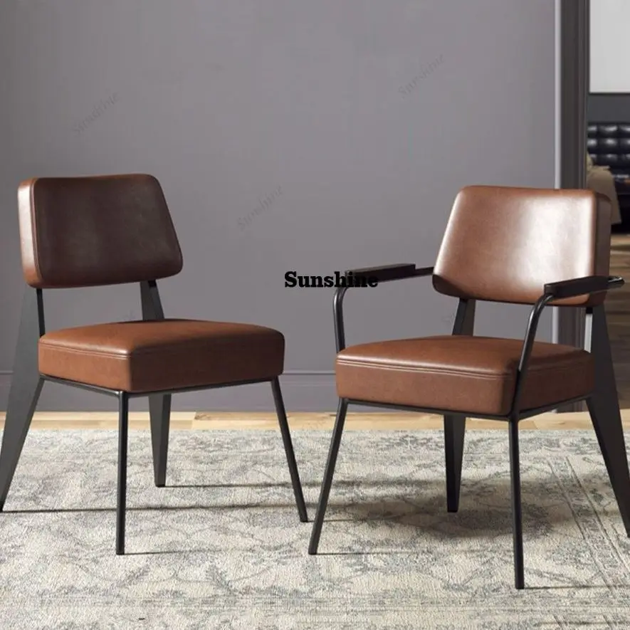 Nordic-Style Iron Armchairs with Leather Upholstery | Versatile Dining Chairs for Home, Cafes & Meeting Spaces