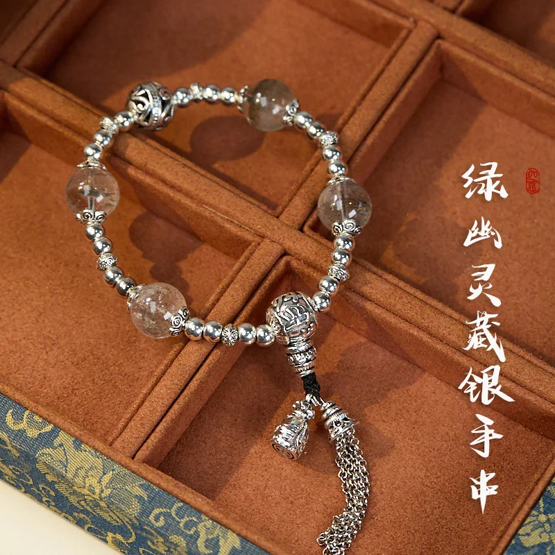 2025 Hangzhou Lingyin Green Phantom Peace Health Fragrant Tassel Tibetan Silver Crystal Gift For Women Lucky Bracelet