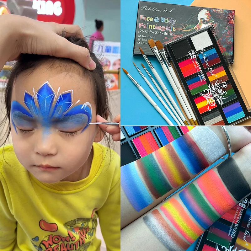 Juego de pintura de paleta de 26 colores, acuarela de 10 rejillas para artistas, niños y principiantes, pigmentos no tóxicos y vibrantes, pintura facial a base de agua