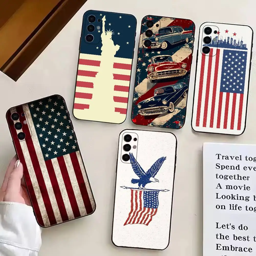 USA A-America Flag Phone Case For Samsung S25,S24,S21,S22,S23,S30,Ultra,S20,Plus,Fe,Lite,Note,10,Black Cover