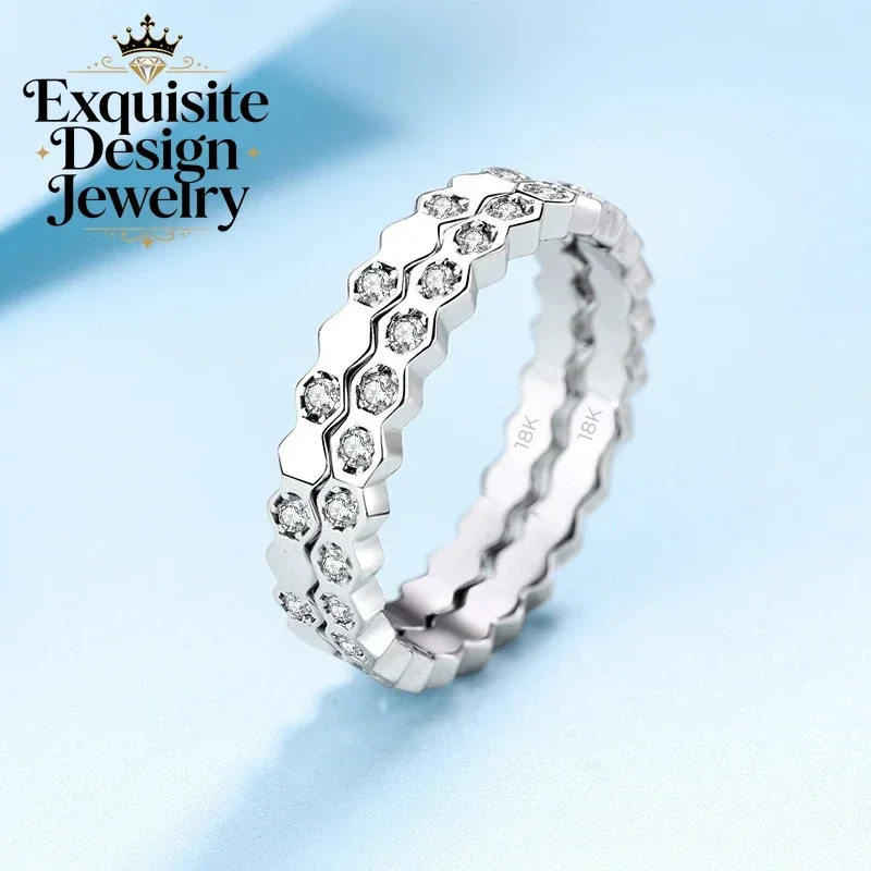 Honeycomb Moissanite Diamond Beehive Rings, Popular 18K White Gold Ins My Love Ring Lady Womens Designer Jewelry VVS1 D Color