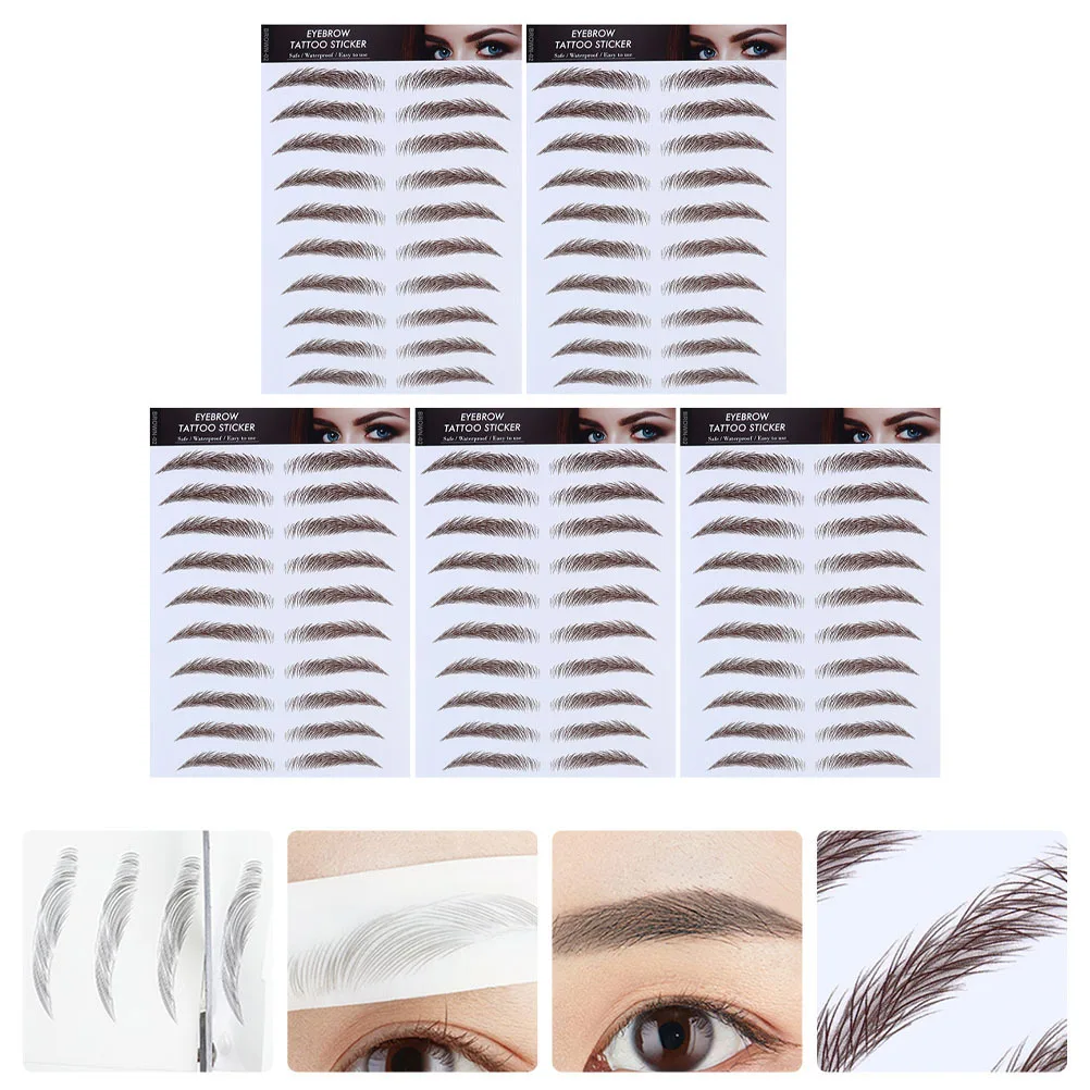 

5Pcs Eyebrow Stickers Waterproof 6D Hair-Like Transfer Tattoos for Thin Brows Instant Full Natural Look No Harm Fast Application