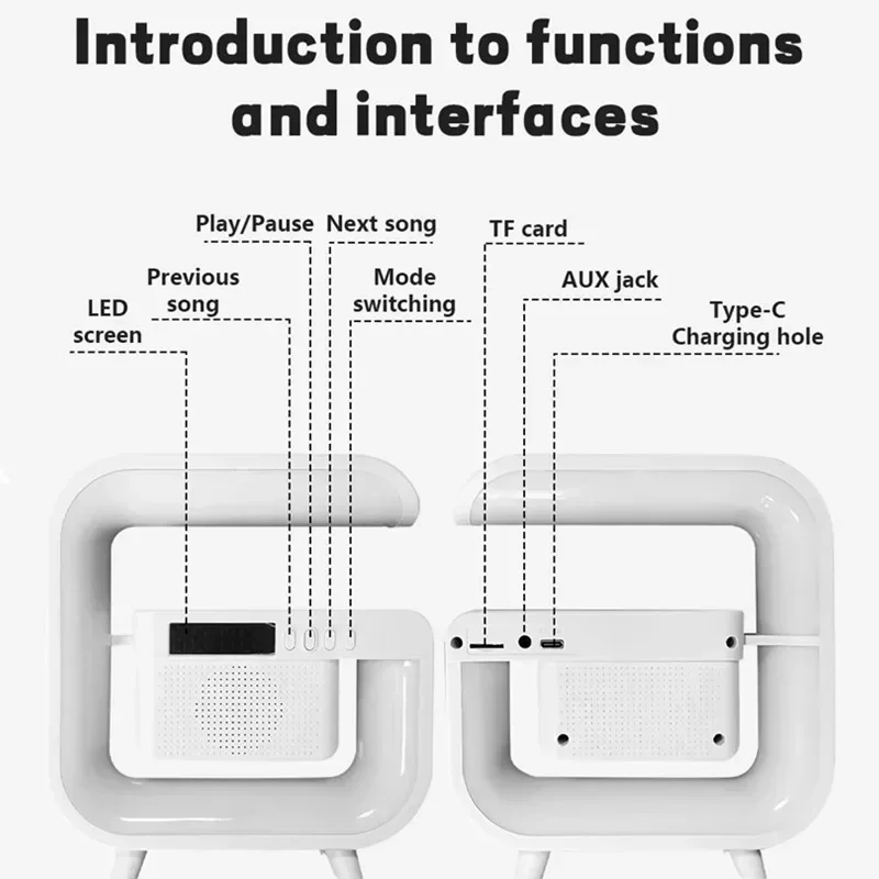 นาฬิกาปลุกพร้อมสถานีชาร์จไร้สายลำโพงบลูทูธรองรับ USB โต๊ะชาร์จ RGB สำหรับห้องนอนในอาคาร lampu tidur