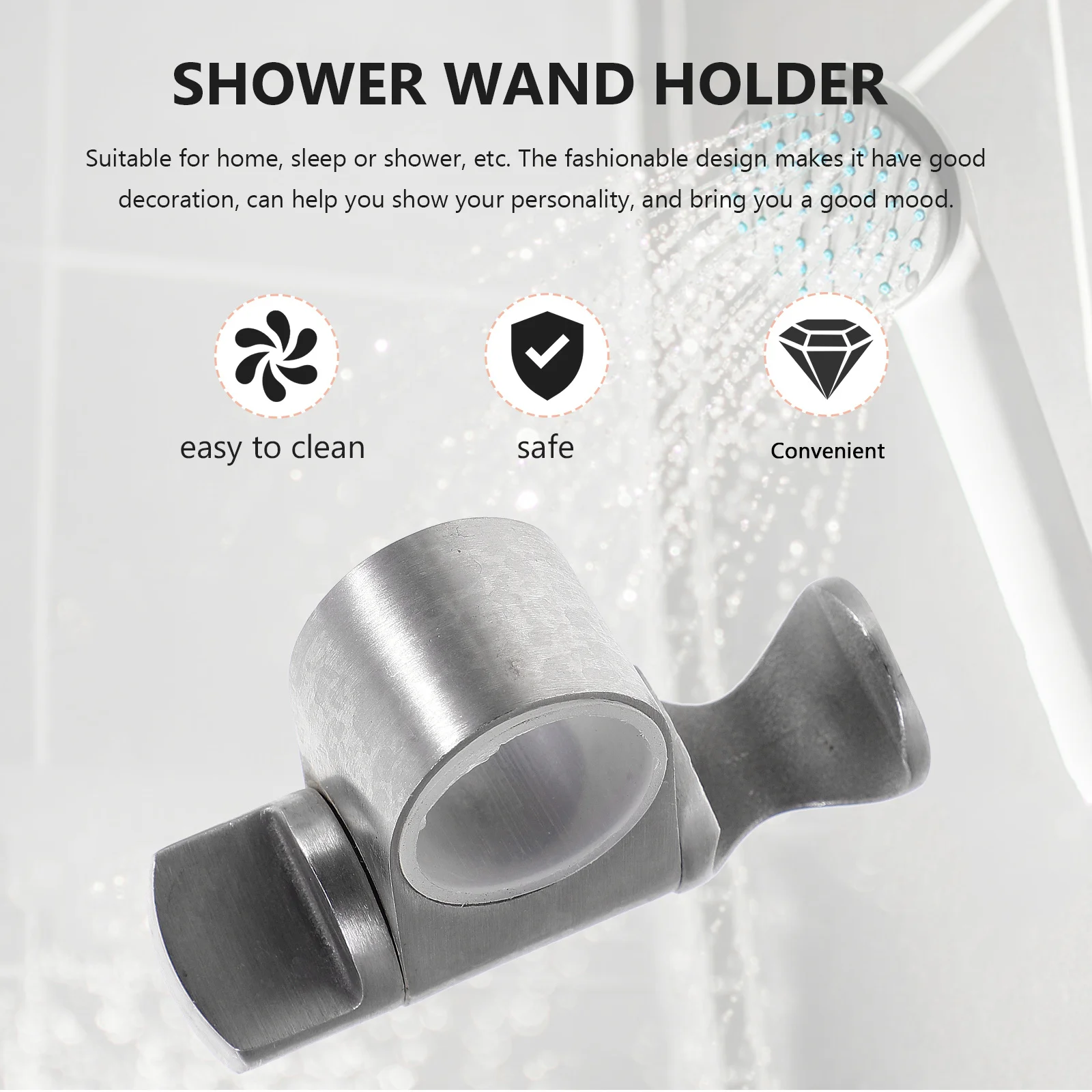 

Shower Head Holder for Slide Bar Stainless Steel Adjustable Bracket 360 Rotatable Bathroom Fixture Replacement Part for Handheld