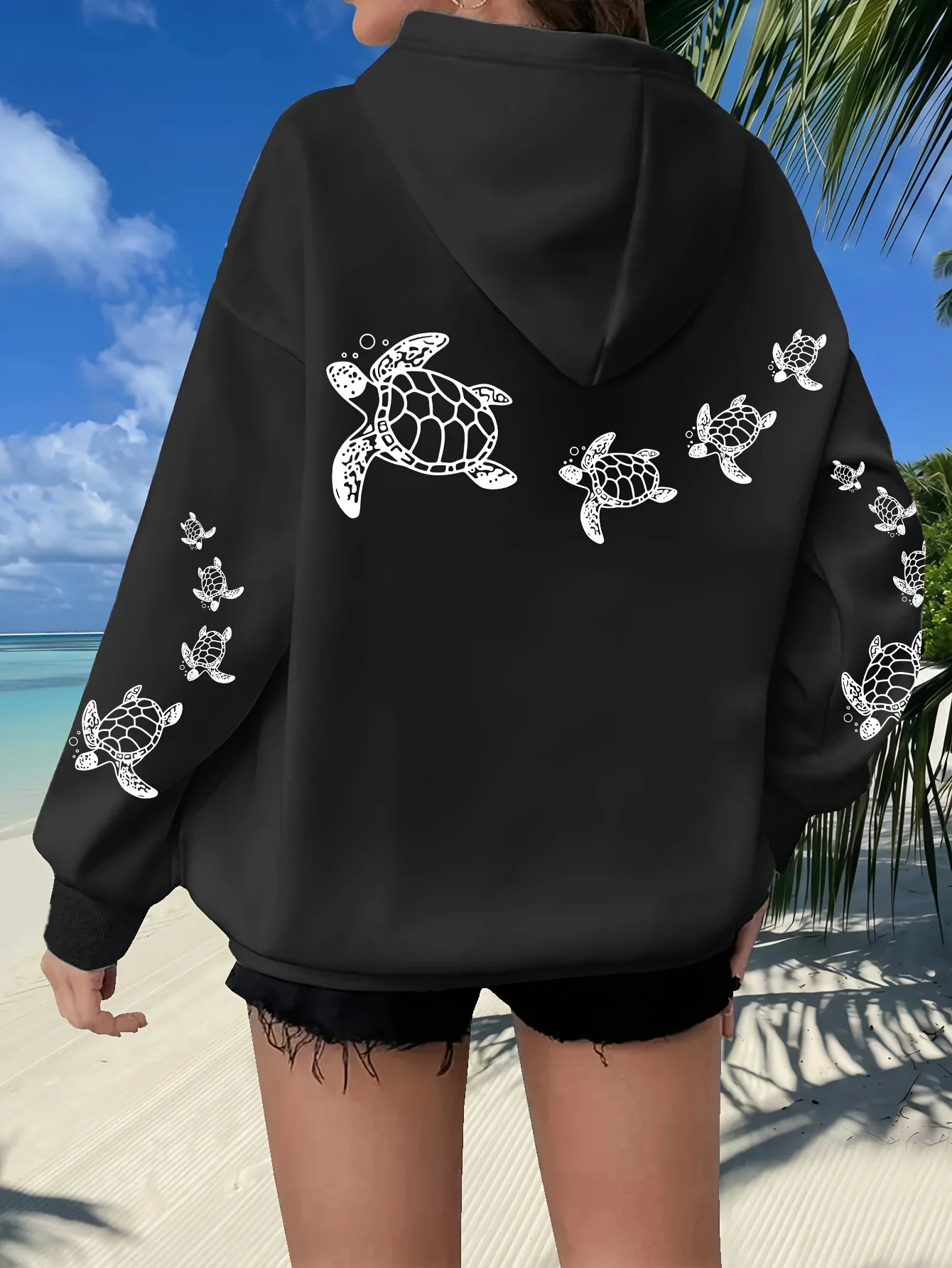 Men's and women's plus size soft fabric turtle print hoodie casual pullover sweatshirt perfect choice for autumn winter seasons