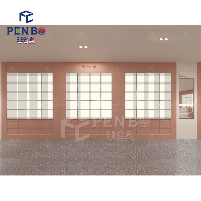 Custom.Luxury متجر مستحضرات التجميل عرض الأثاث تخصيص أدى الإضاءة جدار يعرض الزجاج عرض متجر المجوهرات ومستحضرات التجميل #2