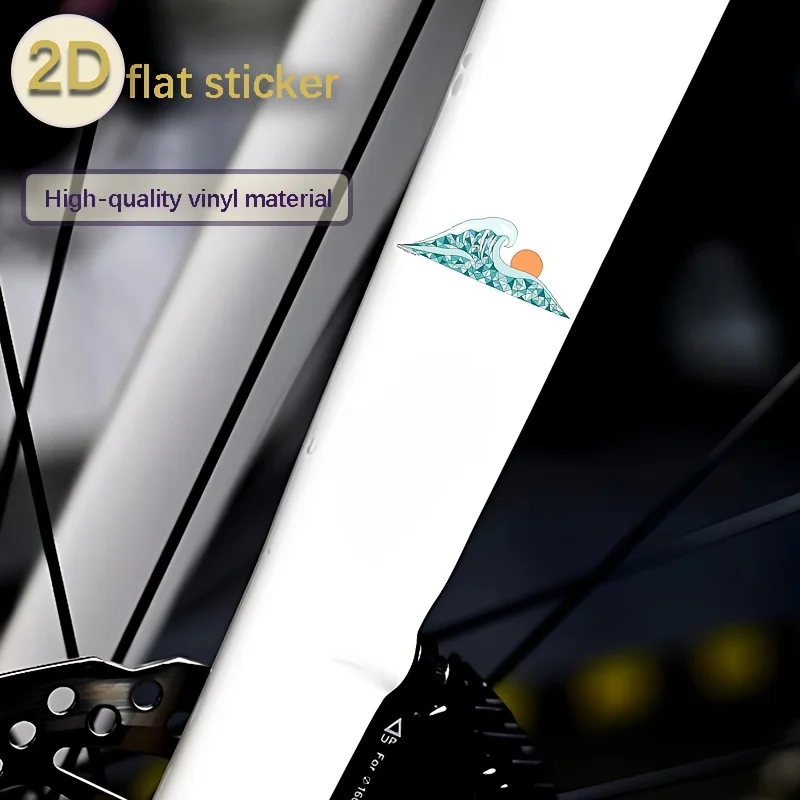 Geometric Waves and Sun Retro Art Bicycle Stickers—Creative, Unique Ocean-Themed Decorative Stickers,