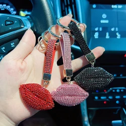Full Diamond Lip Car Keychain Personalized Handmade Red Lip Keychain Exquisite Fashion Bag Pendant for Women
