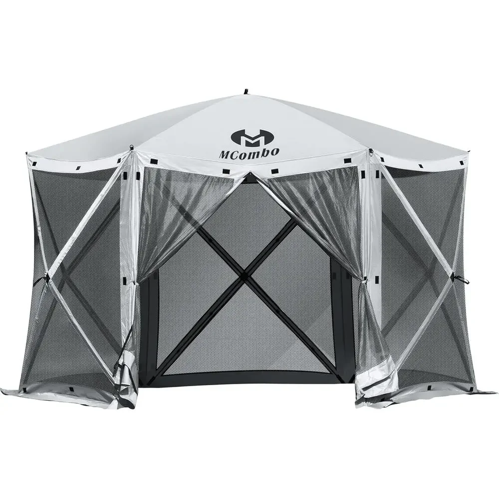 

13x13ft 6-Sided Outdoor Gazebo with Netting, Quick-Setup Patio Pavilion, No Wind Panels, Silver Gray