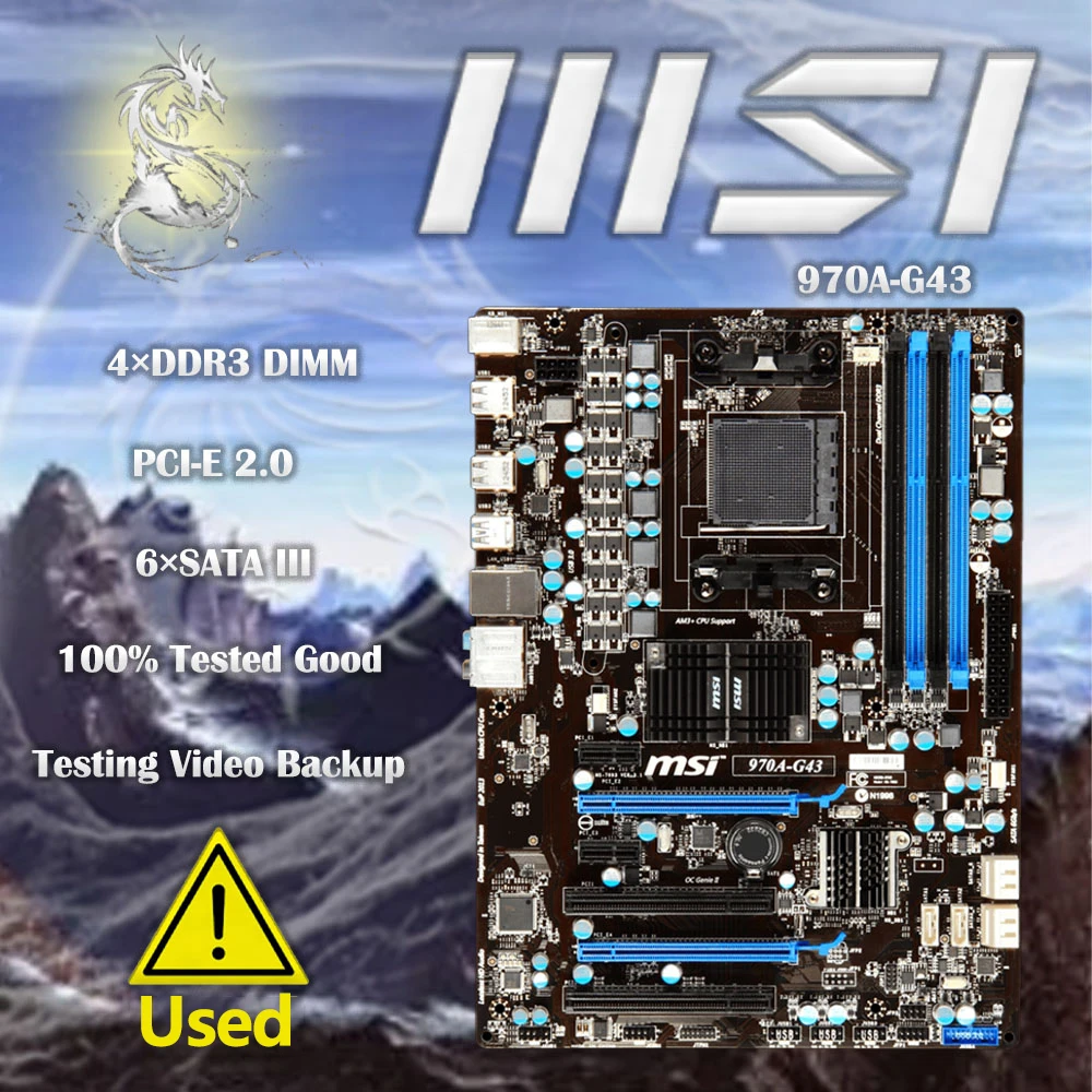 

Used MSI 970A-G43 Computer USB3.0 SATA III Motherboard AM3+ AM3 DDR3 With AMD AMD 970 Desktop Mainboard