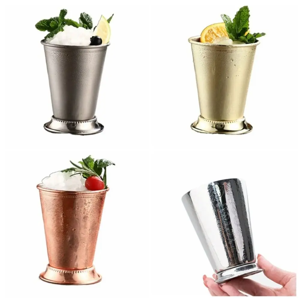 Conveniente taza de julep de menta enrollada de acero inoxidable, taza de julep de menta dorada y plateada, vasos de cóctel para mojito de 350ml, cocina