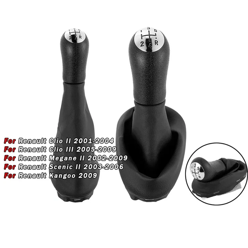 

5-Speed Gear Shift Knob & Leather Dust Boot for Renault Megane - Transmission Lever Cover, Durable Auto Interior Accessories