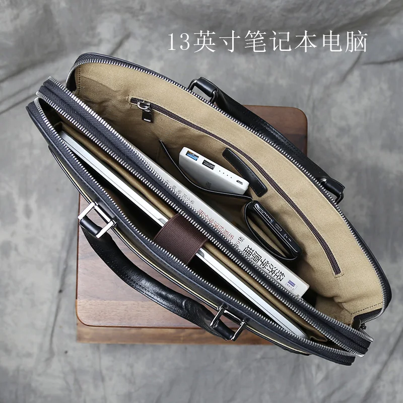 Retro Top Layer Cowhide Handbag Men's Bag Leather Casual Business Briefcase Computer Bag Horizontal Shoulder Crossbody Bag