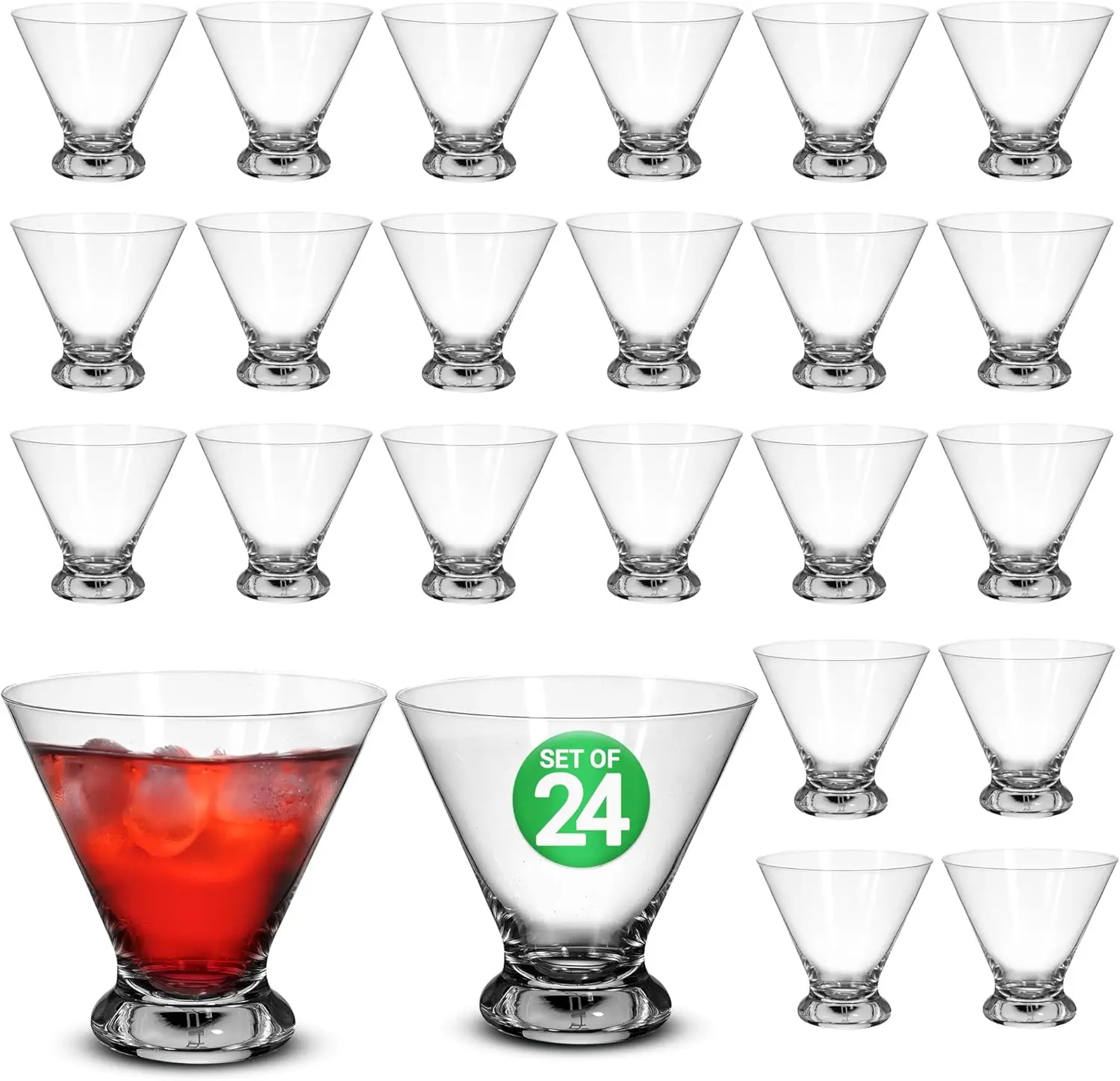 

24 Stemless Martini Glasses 8.4oz Cocktail Glass for Margarita, Manhattan, Cosmopolitan, Home Bar & Parties