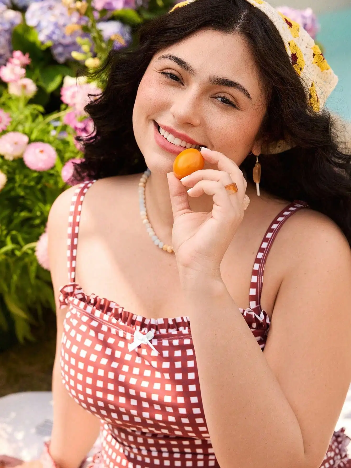 

Женский комплект бикини больших размеров с принтом в клетку и рюшами для пляжного отдыха