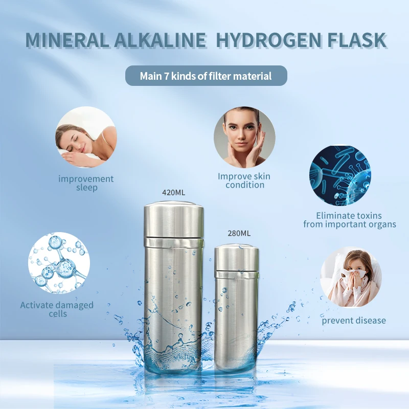 250/420ml 실버 스테인레스 스틸 알칼리성 물 컵 필터 컵 캡 부착 휴대용 스테인레스 스틸 물병 보온병