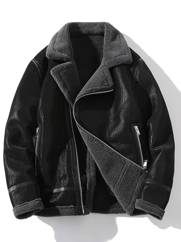 

Men's Winter Thiened Fce Lined ort Bomber Jaet eepskin Coat Warm Casual Sle Youth ular Outerwear Coat