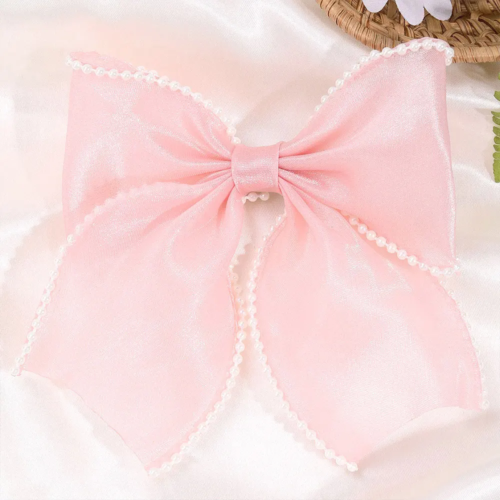 Sweet Princess Hair Clip Pearlescent Shining Satin Bow Hairpins Women Korean Headpiece Ponytail Clips Girls Hair Accessories