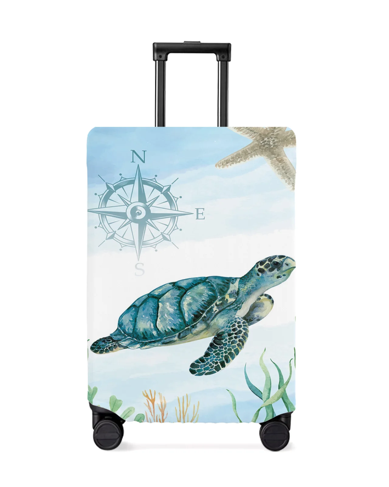 Nautical Theme Sea Turtle Starfish Compass Luggage Protective Cover Travel Accessories Suitcase Elastic Dust Case Protect Sleeve