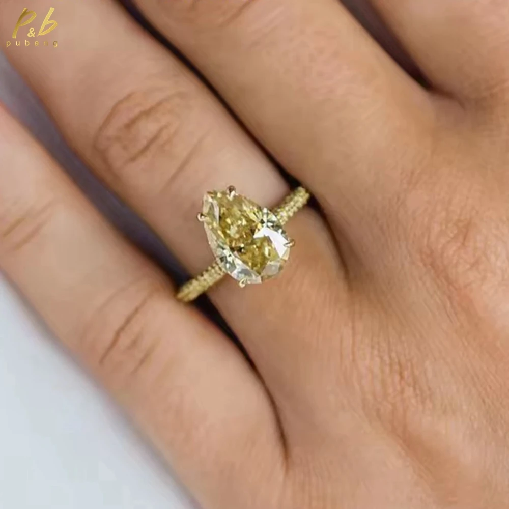

Кольца PuBang 3EX VVS1 с муассанитом и бриллиантами, 5 карат, измельченный лед, желтая груша, однотонное настоящее золото 18 карат, ювелирные изделия, подарки на годовщину