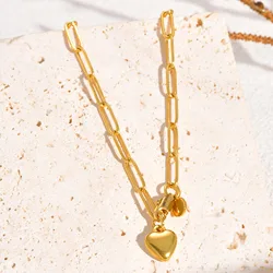 Heart Love Pendant Necklace for Women, Stainless Steel Paperclip Chain Jewelry, High Polish Link Necklaces