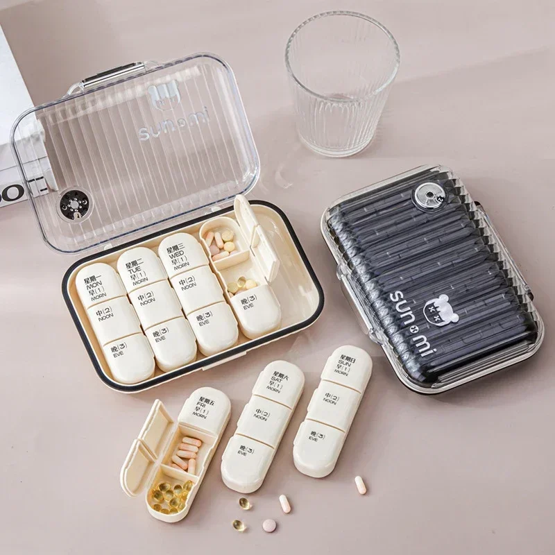 21/28 Grids Portable Weekly Pill Box Medicine Dispenser Tablet Organizer Storage Boxes 7 Days Compartment Pills Case Container