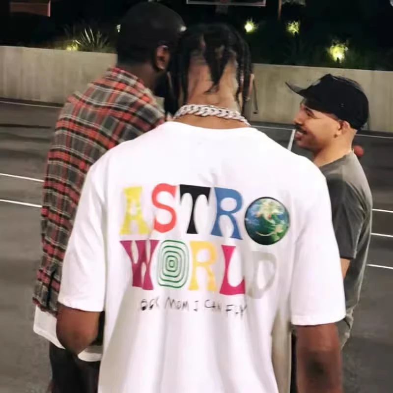 ASTROWORLD T-shirt Look Mom I Can Fly Letter Print Tops Men Women Print Cotton T-shirts Hip Hop Streetwear Tee Unisex